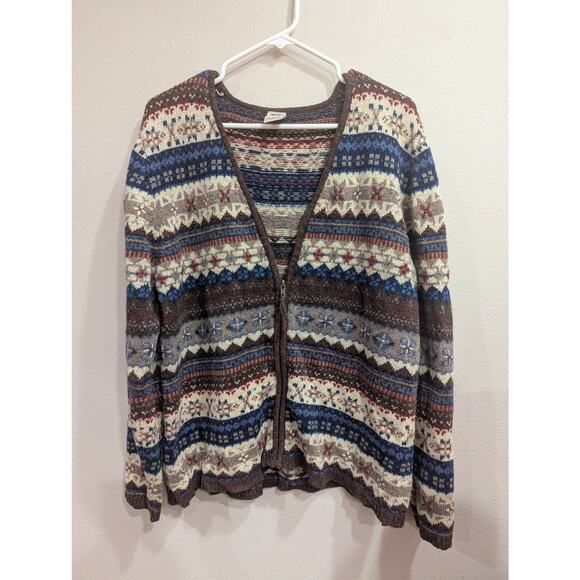 Vintage 90s earthtone fair isle style metal zip front cardigan by High Sierra - Picture 1 of 9